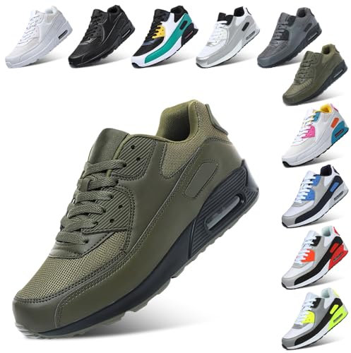PADGENE Femme Homme Baskets Mode Chaussures Sport Course Sneakers Fitness Gym athlétique Multisports Outdoor Casual, Vert Militaire, 44 EU