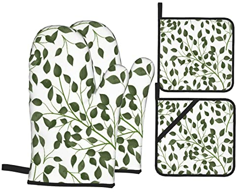 Gants De Four Et Maniques Cuisine Feuilles Vertes Imprimer Gants De Four Et Maniques 2 Cuisson Gant À Four + 2 Manique, pour Cuisson, Barbecue