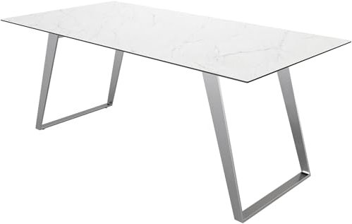 DELIFE Esszimmertisch Edge Keramik Laminam® Statuarietto Weiß 200x100 Edelstahl Schräg