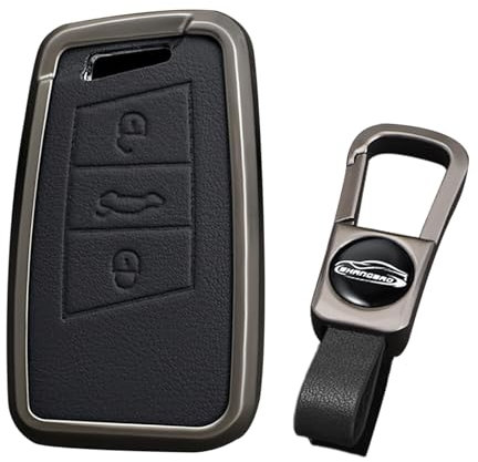 KUNIO Autoschlüsselhülle Passt für VW Magotan Passat B8 CC Tiguan MK2 für Jetta Passt für Skoda Superb A7 Kodiaq für Seat Ateca Schlüsselschutz Schlüsselanhänger Zubehör 3 Tasten B Schwarz