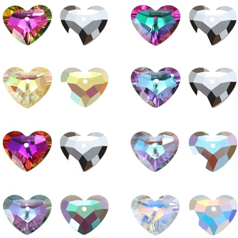 FSSTUD Glas-Kristall-Herz-Anhänger, große Herzanhänger, Edelstein-Anhänger, Schmuckherstellung, bunte Kristall-Geburtssteine, Strasssteine zum Aufnähen, für Kleidung, 24 Stück, 15 x 18mm (W x L), Kein