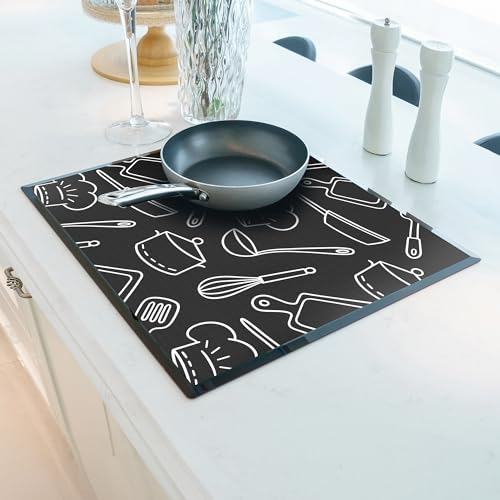 Induction Hob Protector Mat | Large 61x53cm | Multifunctional Heat Resistant Silicone Mat Kitchen Worktop Protector Hob Cover | BPA Free | Scratch Protector for Induction Hob - Kinway (Chef Design)