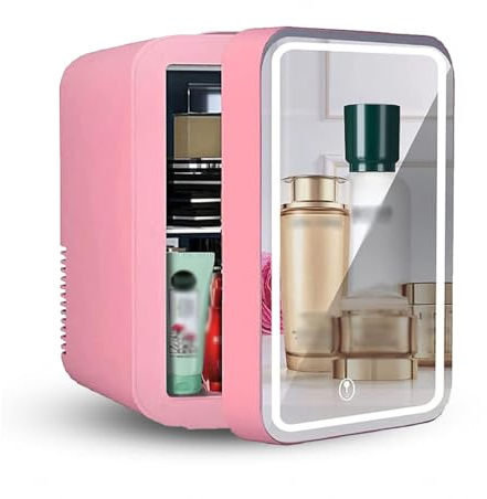BesBet Portable Refrigerator For Car, With Led Mirror, 8L Capacity Skin Care Fridge, Chill Or Heat, Ac 220v, Dc 12v Mirror Mini Fridge, Car Refrigerator Suitable For Travel,Pink