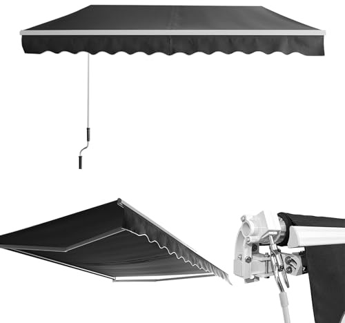 MAYTIIMO Manuelle Gelenkarmmarkise 300 x 250 cm Markise mit Kurbel Sonnenmarkise Winkel Verstellbar Sonnenschutz Balkonmarkise Wasserabweisend, Anthrazit