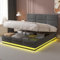 Doppelbett Polsterbett 160x200, LED Hydraulisch Stauraumbett Funktionsbett mit Großer Stauraum&Aufladen USB, Bett Jugendbett Bettgestell mit Verstellbares Kopfteil&Lattenrost, Samt, Ohne Matratze,Grau