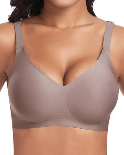 Jiuday BH ohne Bügel Push Up BH Große Brüste Starker Halt Bügelloser Bustier Damen Gepolstert Seamless Soft Bra ohne Buegel Bequemer T Shirt V-Ausschnitt Bralette