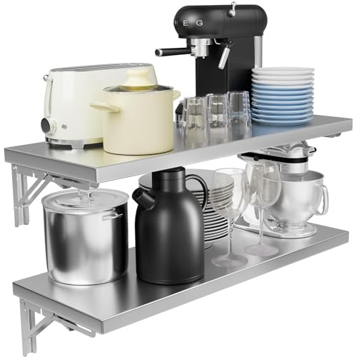 TAIMIKO Estante plegable de acero inoxidable para concesiones, 80 x 30 cm, 2 unidades de 50 kg, ventana desplegable para servir concesiones, estantes de soporte para cocinas comerciales, camiones de