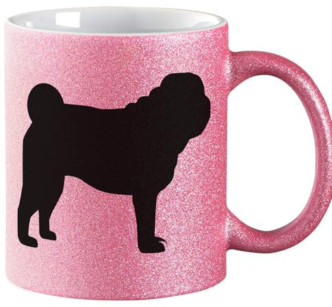 Huuraa Glitzer Kaffeebecher Mops Silhouette Geschenk 330ml Pink Mops Mitbringsel