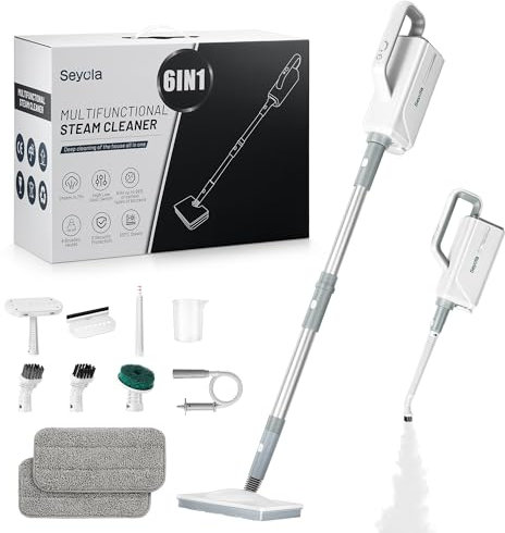 Seyola Steam Mop for Floor Cleaning, Steam Cleaner for Home with Detachable Handheld 6-in-1 Multi-function Attachments for Hardwood Floors, Clothes,Windows,Tiles Grout,Furniture,Carpet Cleaning