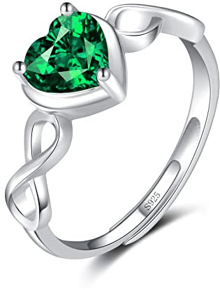 Qings Herz Smaragd Geburtsstein Mai Ringe für Damen 925 Sterling Silber Verstellbarer Offener Unendlichkeits Hochzeit Ring mit Zirkonia Geburtstag Weihnachten Schmuck Geschenke für Mutter