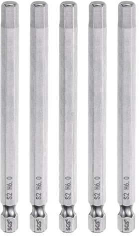 sourcing map 5pcs Hex Head Wrench Drill Bit 6mm (H6) Metric 1/4 Hex Shank 100mm (4) Long Magnetic S2 Steel Screwdriver Bits Industrial Grade Hexagon Flat Tip Drill Bits for Screws