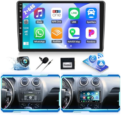 CAMECHO 2+64GB Android 13 Car Stereo for Ford Focus Fiesta Kuga Transit Connect Mondeo S-Max C-Max with Carplay Android Auto 9 Touch Screen Bluetooth Car Radio with GPS WiFi FM Reverse Camera+Canbus