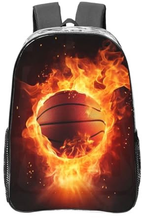 ESASAM Basketball On Fire Flame Splashing Rucksack, 40,6 cm, transparent, leicht und langlebig, mit großem Innenraum, durchsichtig, One size