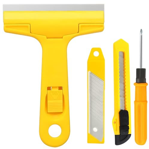 ELUBLU Glasschaber, Ceranfeldschaber Klingenschaber,Ceranfeld Kratzer Mit 3 Ersatzklingen Im Griff,Und Schraubendreher,Tapetenschaber FüR Kochfeld Backofen Induktionskochfeld Glaskeramik