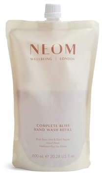 NEOM Complete Bliss Hand Wash Refill, 600ml I Infused with soothing pomegranate, chamomile extracts and skin-softening aloe vera I 100% natural fragrances and 100% recyclable pouch
