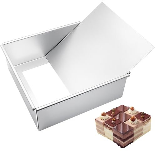 PWGHWG Quadratische Backform, Kuchenform Eckig mit Abnehmbarer Boden und Eloxiertem Aluminium Antihaftbeschichtung, Quadratische Auflaufform, Tiefe Backblech 8 Zoll, Silber