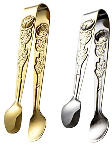 GRIRIW 2stücke Eiswürfelklammern Aus Edelstahl Für Zuhause Lebensmittelzange Mit Rosenmuster Geeignet Für Eiswürfel Zucker Brot Käse Obst Und Mehr