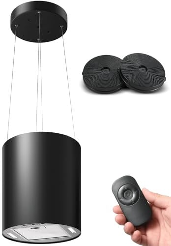 SNDOAS Island Cooker Hood with 700m³/h Airflow, 35cm Recirculating Kitchen Extractor Fan with Remote Control, Carbon Filters, Class A+, 3 Speed, Adjustable Hanging Height