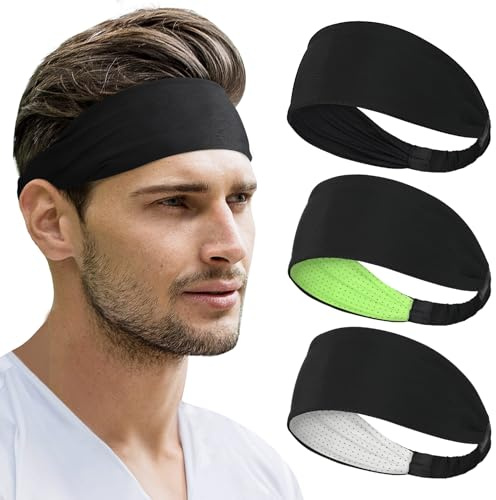 Beister Pack of 3 Sport Stirnbänder Damen & Herren von Beister, Double Sided Feuchtigkeitsabführend Workout, Schweißband rutschfest, Highly Stretchy Haarband für Laufen, Radfahren, Basketball