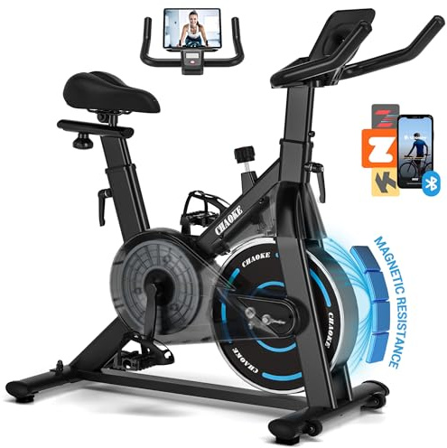 Exercise Bike, CHAOKE Quiet Adjustable Magnetic Resistance Stationary Bike for Home Cardio with App Compatible, 300LB Weight Capacity Indoor Cycling Bike with Comfortable Seat & Digital Display