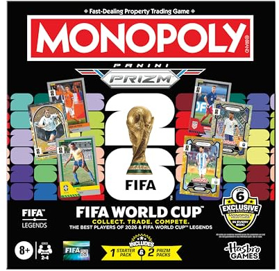 Monopoly Panini Prizm: FIFA World Cup Game I Football Board Game with Monopoly Panini Prizm FIFA World Cup 2026 Trading Cards I Ages 8+ - English Version