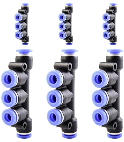 ANGEEK 6 pezzi 6 mm AD 5 vie raccordo rapido distributore in plastica con connettori a innesto tubo aria raccordi PK-6