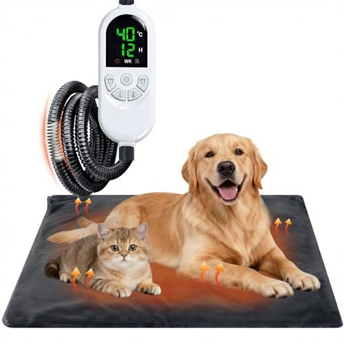 Qoosea Pet Heating Pad, 45 * 70 cm Electric Pet Heated Mat 30~60℃ Adjustable Temperature & 12 Timer, Waterproof Soft Heated Bed for Dog Cat with Chew Resistant Cord and Washable Flannel Cover