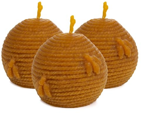 Velas de Miel 100% Cera de Abeja, 3 Esferas 5,5 x 6 cm | 45 h de luz; artesanales, sin parafina y con aroma natural a miel; para decoración, rituales, meditación y regalos.