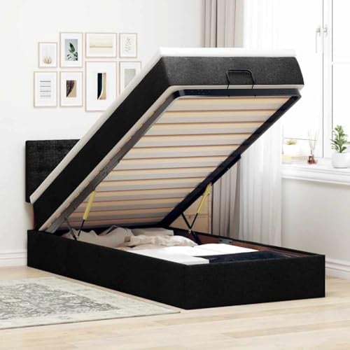Qnhdfrt Ottomanenbett mit Matratze 100x200 cm Stoff Bettgestell mit Stauraum und Kopfteil Hydraulik-Mechanismus für erholsamen Schlaf