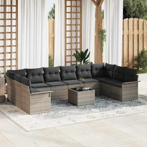 Qnhdfrt 4er Outdoor Sofa Set Grau Poly Rattan Gartenmöbel mit Kissen und Tisch für Terrasse Balkon