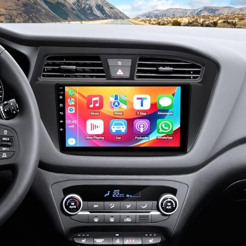 4 + 64 G Android 14 Autoradio für Hyundai i20 2015–2018, 9-Zoll Touchscreen Auto Radio mit kabellosem Carplay, Android Auto, GPS-Navigation, Bluetooth, WLAN, FM/RDS