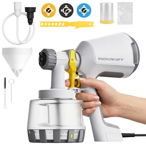 InoKraft Bob Vila Awards HVLP Pulvérisateur de peinture comprenant 3 motifs et kit de nettoyage complet pour peinture d'intérieur, meubles, armoires, compatible avec les taches et les peintures au