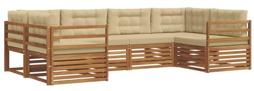vidaXL Sofagarnituren 6 pcs Natur und Beige Massivholz Akazie, Moderner Garten-Sofa, strapazierfähiges Terrassen-Set, Bequeme Sitzmöbel für Deine Lounge-Atmosphäre