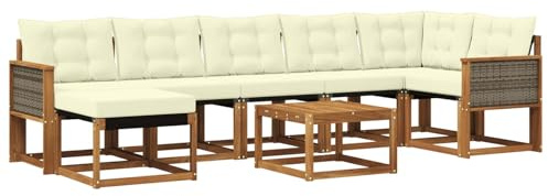 vidaXL Outdoor-Sofagarnitur mit Kissen 8 pcs Natur und Creme, Moderne Minimalistische Gartenlounge, Robuste wetterfeste Möbel, Bequeme Texilene Couch, Sitzplatz für den Garten