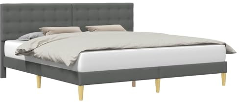 vidaXL Bettrahmen mit Kopfteil Dunkelgrau 200 x 200 cm Stoff, Bezahlbarer, rechteckiger Bettrahmen mit Sperrholz-Kopfteil, ideal für Dein minimalistisches Schlafzimmer