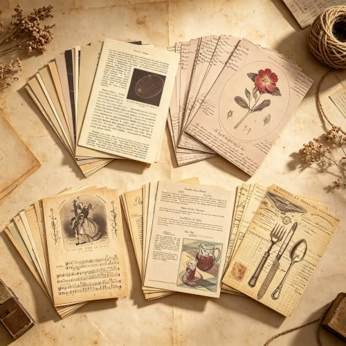 150 Stück Vintage Scrapbook Papier 20x14cm, Scrapbooking Papier Deko | 5 Stile Scrapbook Sticker, Nicht Selbstklebend Bastelpapier für Journal Zubehör, Notizbuch DIY Kunst