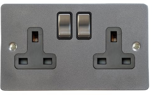 Flat Pewter Double Socket (Black Insert/Chrome Switches) - FP310