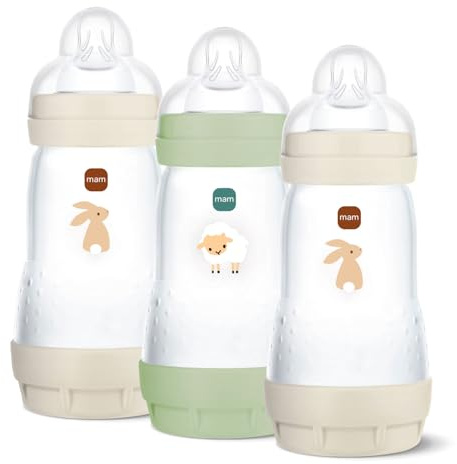 MAM 260ml Anti-Colic Bottles 3 Pack with Size 1 Silicone Teat Suitable from Birth
