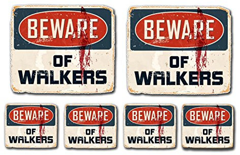 Beware of Walkers Sticker set Aufkleber-Set, Motiv: Walking Dead, digitaler Druck, 6 PVC Stück