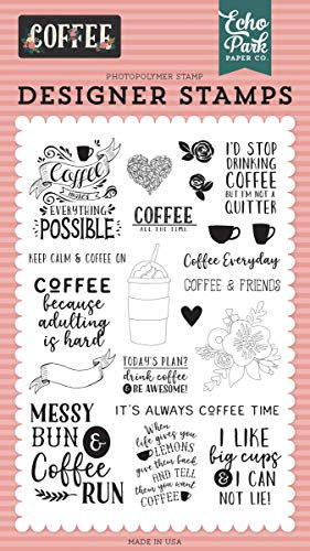 Echo Park Paper Company CO164040 Coffee Time Stamp Stempel, Pink, Green, Red, Navy, Blue, Teal, Black