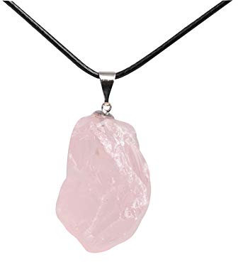 Sweet & Happy Girl's Store - Collier avec pendentif en cristal de quartz rose brut, naturel, pour chakras, divination, véritable pierre Reiki