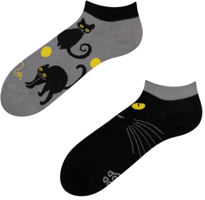 Dedoles Socken Unisex Damen Herren & Kinder Baumwolle viele lustige Designs Fussball Fahrrad Pferde Geschenk links rechts verschieden, Farbe: Schwarz, Motiv: Katzenaugen Knöchelsocken, Gr. 35-38