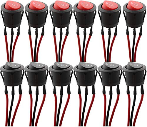 RUNCCI-YUN Wippschalter, SPST Switch,EIN/AUS /EIN10 A/125 V, 6 A/250 V Rocker Kippschalter (mit Draht) Runde Schalter Wippschalter Button, für Auto RV Truck Jeep Off Road Boat Marine (12Pcs)
