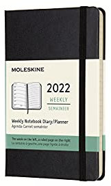 Moleskine, Agenda Settimanale 2022, Agenda Settimanale 12 Mesi, Weekly Planner e Notebook, Copertina Rigida, Formato Pocket 9 x 14 cm, Colore Nero, 144 Pagine