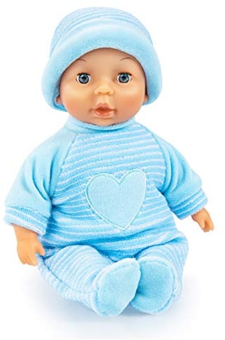 Bayer Design 92802AU My First Baby 28cm, Babypuppe, Weichkörperpuppe mit Schlafaugen, sehr handlich, niedliches Outfit, blau mit Herz