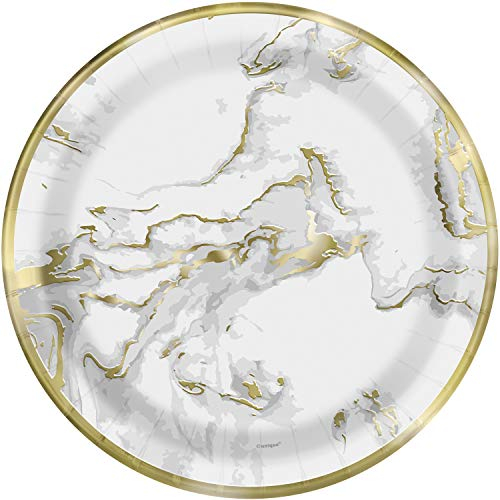 Unique 73904 Classic 7 Dessert Plates | Gold Foil Marble Design, Geometric, Multicolour, 18 Centimeters