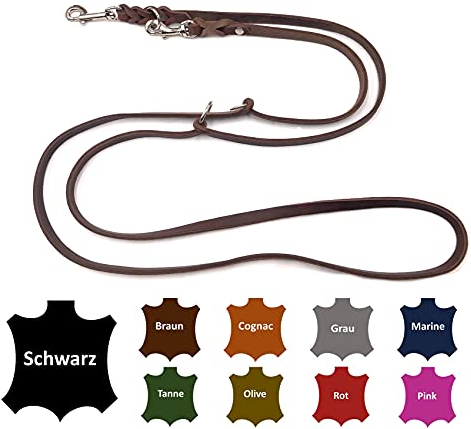 Hundeleine Fettleder kleine Hunde/große Hunde 2m / 2,40m / 2,80m / 3,50m / 5m Doppelleine verstellbar (2,80m X 8mm, Dunkelbraun)