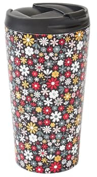 ECO CHIC Reusable Thermal Coffee Cup Stainless Steel Leakproof Insulated 330ml Travel Mug (Ditsy Black)