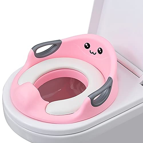 SONARIN Kinder Toilettensitz,Tragbarer Ergonomisch Kinder WC-SitzToilettentrainer mit Abnehmbarem Polster/Spritzschutz/Griff/Rückenlehne für Jungen und Mädchen,Doppeltes Anti-Rutsch-Design(Rosa)