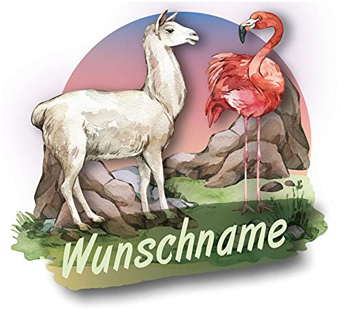 Samunshi® Alpaka und Flamingo Aufkleber mit Namen Autoaufkleber Namensaufkleber Kinder Namensetikett für Brotdosen Babyaufkleber Kinderaufkleber 10 x 10cm Alpaka und Flamingo